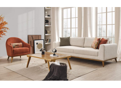 Zestaw sofowy 3 + 1 miejsce do siedzenia Design Meble 2-częściowe Beżowe Kanapy Sofa Włókienniczy